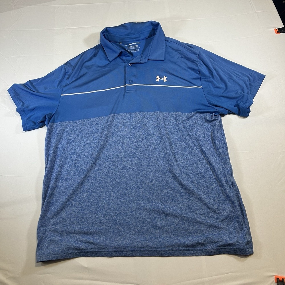Under Armour The Playoff Polo Shirt‎ Mens XXL Blue White Golf Performance SS